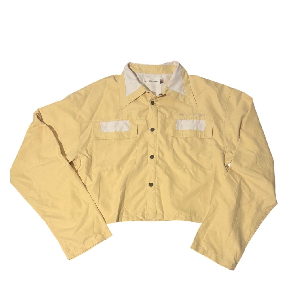 NWT Honor The Gift Womens Retro Jacket Yellow Cropped Snap Front XXL